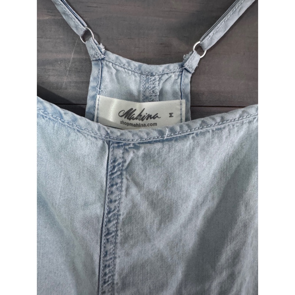 Mahnla Tencel Sky Blue Chambray Pocketed Adjustable‎ Straps Jumpsuit - Picture 5 of 7
